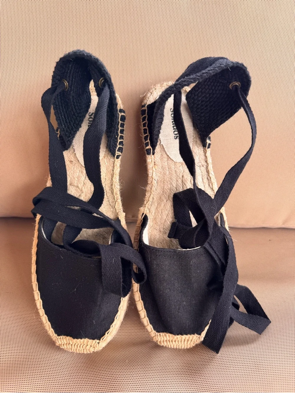 Soludos Lauren Lace Up Espadrilles Noche Black Linen EU 40 US 9-9.5 NEW